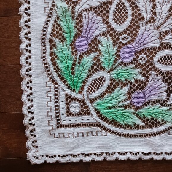 Table Cloth Lace White with Beige Green Purple Yellow - Picture 4 of 6